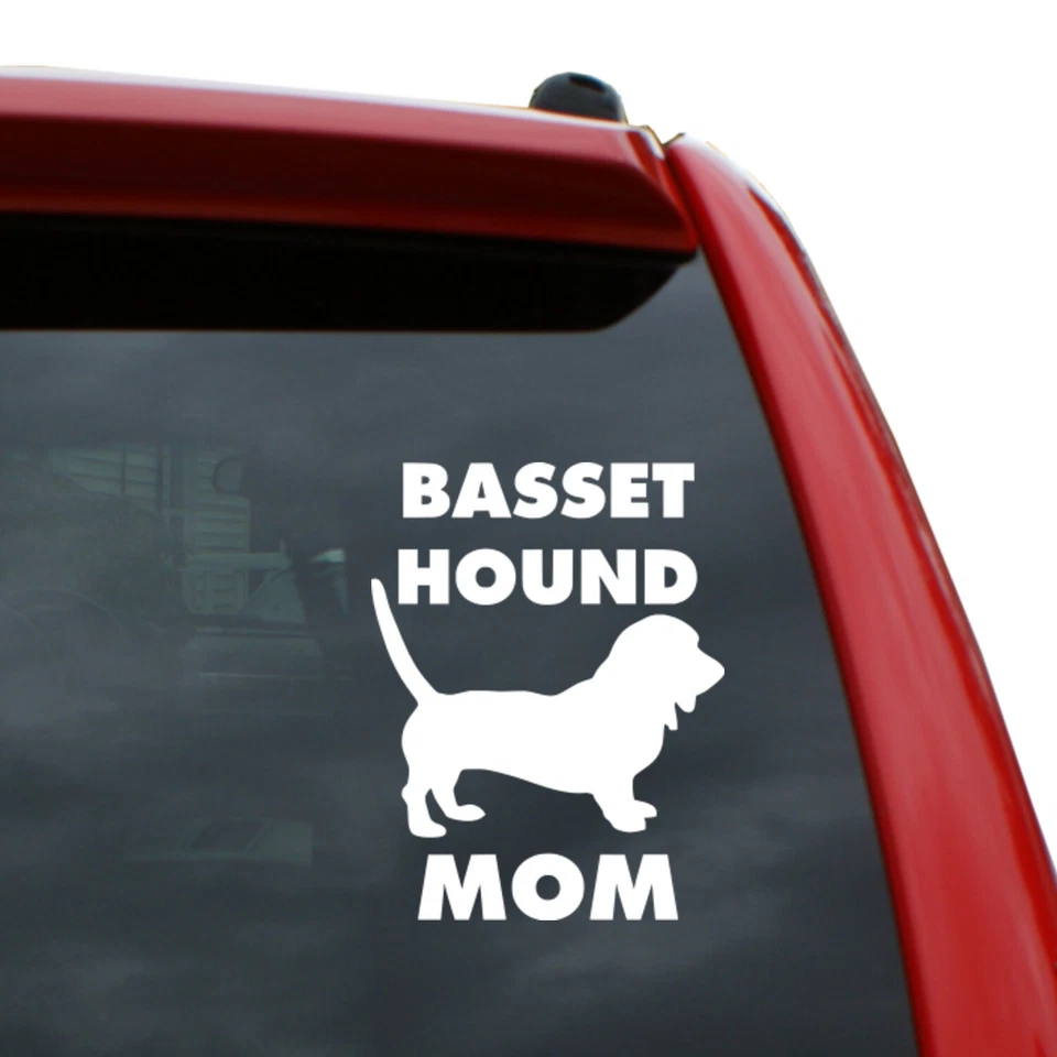Basset Hound Dog Mom Vinyl Decal Sticker | Color: White | 5 inch Tall - Image 1 of 1