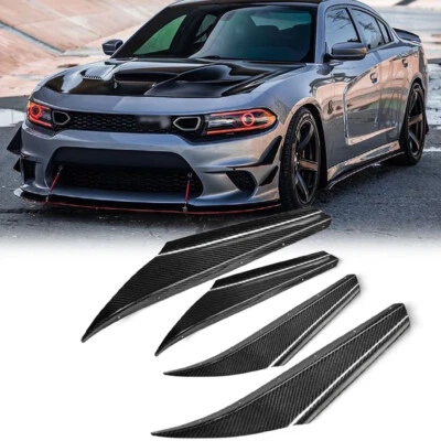 4pcs Carbon Fibre Front Bumper Diffuser Canard Fins For Dodge Charger Challenger - Imagem 1 de 4