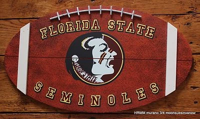 Letrero de madera con forma de fútbol americano universitario Florida State Seminoles puerta de pared Foto 1 de 3