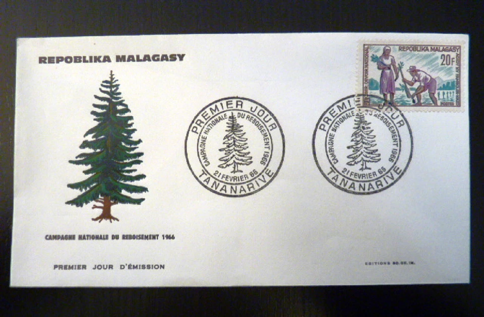 Madagascar 419 Premier Day FDC Reforestation, Tree 20F 1966 - Image 1 of 1