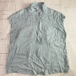 VINCE Light Blue Silk Blend Short Sleeve V-Neck Flowy Shirt Top Blouse Size M - Picture 1 of 5