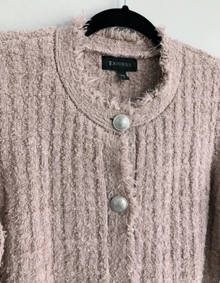 CHAQUETA DE TWEED EXPRESS ROSA CENIZA PÁLIDA COOL MALVA BOUCLE TALLA PEQUEÑA BLAZER Foto 1 de 4