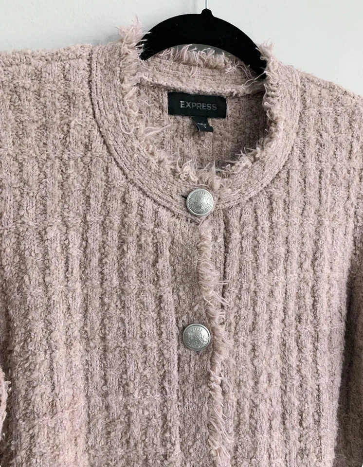 CHAQUETA DE TWEED EXPRESS ROSA CENIZA PÁLIDA COOL MALVA BOUCLE TALLA PEQUEÑA BLAZER Foto 1 de 4