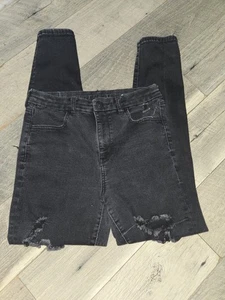 Womens Black American Eagle Jeans Next Level Stretch Size 10 Ripped Skinny  - Picture 1 of 5