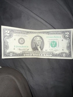 1976 D  Series 2 Dollar Bill with Low Serial Number - Image 1 of 2