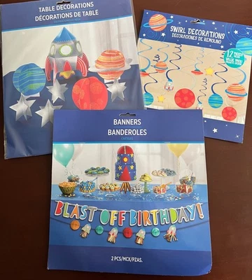 Blast Off Outer Space Rocket Ship Planets New Decoration Lot - Image 1 of 4