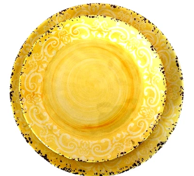 4 Platos Nicole Miller Melanie Amarillo Rústico Medallón Estampado Borde Granja Foto 1 de 4