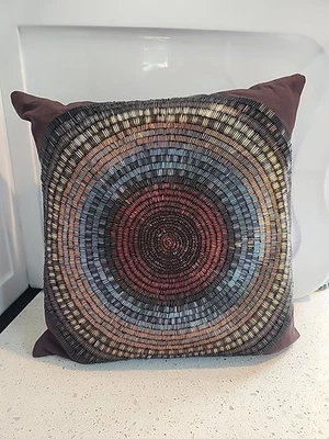 Almohada Cajón y Barril Bersaglio Cuentas Marrón Dorado Azul Rojo Otoño 16 X 16... Foto 1 de 4