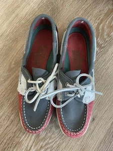 Sebago Docksides Deck Boat Shoes Nautical Navy Red White US6 UK 3.5 Nubuck Suede - Picture 1 of 10