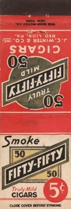 Fifty Fifty Cigars-Red Lion, Pa.  Vintage Matchbook Cover - Picture 1 of 2