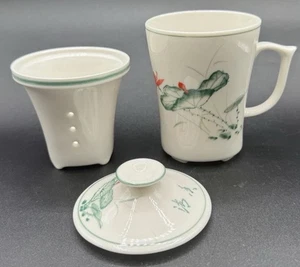 Ceramic Tea Cup with Lid & Infuser Strainer Floral Leaf Design Loose Tea - Picture 1 of 8
