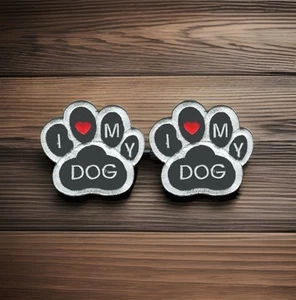 I Love My Dog Patch Embroidered Paw shape Cut Out Iron on Lot of 2 - Picture 1 of 2