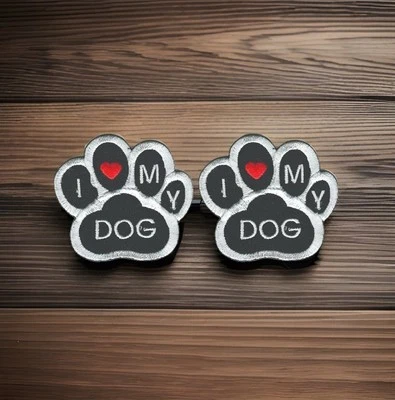 I Love My Dog Patch Embroidered Paw shape Cut Out Iron on Lot of 2 - Image 1 of 2