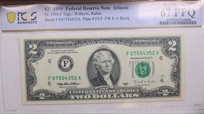 1995 $2., Federal Reserve Bank Note., PCGS CU-67 PPQ., GFRB070 - Image 1 of 2