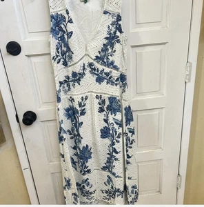 Maxi Vestido Farm Rio Emmanuelle Talla M Romántico Ojales Boho Anthropologie Fluido - Imagen 1 de 5