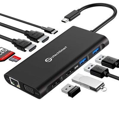 Triple Monitor USB-C Laptop Docking Station - 11-in-1 Dock with 2 HDMI, VGA, ... - Image 1 of 4