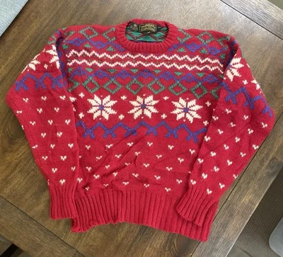 Suéter De Colección Eddie Bauer Talla Mediana Rojo Leyenda Nórdico 100% Lana Fair Isle Foto 1 de 4