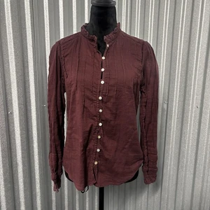 Faherty Shirt Damen Medium Burgund Rüschen Knopfleiste Langarm Spitzenbesatz - Bild 1 von 12