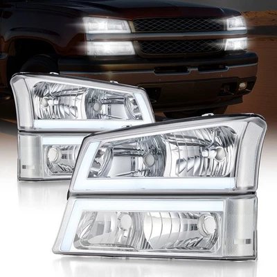 LED DRL Headlights Fit For 03-06 Chevrolet Silverado 1500 2500HD 3500 Front Lamp Foto 1 de 2