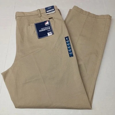 Izod Performance 弹力双打褶 Sportflex 裤子男式 44x36 码米色 — 第 1/4 张图片