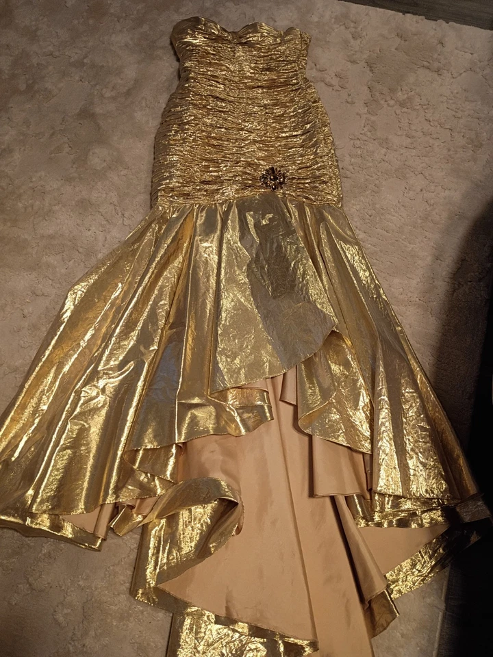 Vestido de noite JOVANI vintage dourado deusa anos 80 baile corpete franzido tamanho 6 raro encontrado - Imagem 1 de 4