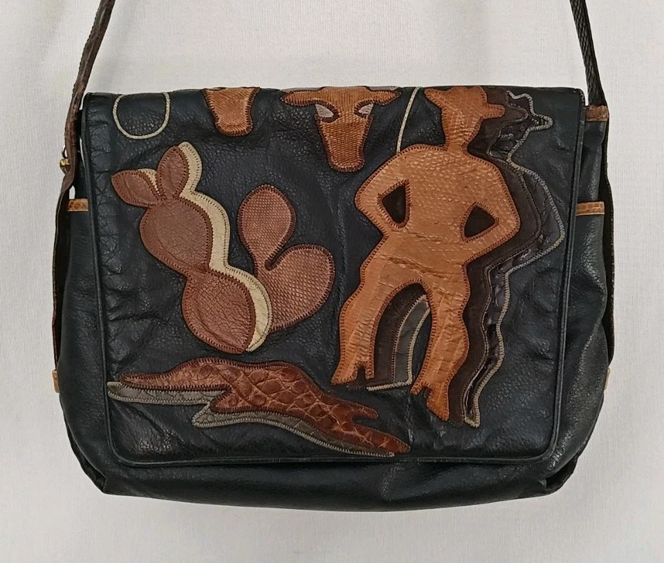 Bolso Bandolera Occidental Sharif Vintage Cuero Bolso Vaquero Negro Marrón Foto 1 de 4