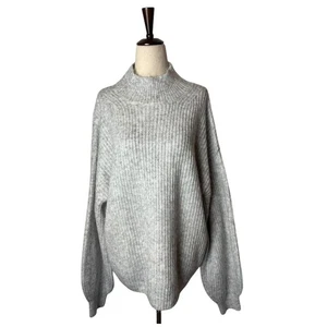 Topshop Sweater Women Medium Gray Mock Neck Ribbed Knit Balloon Sleeve NWT - Picture 1 of 11