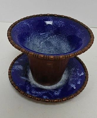 Rare Nekrassoff Enamel Over Copper Cup Beaded Rim & Saucer Signed By Mete - Image 1 of 4