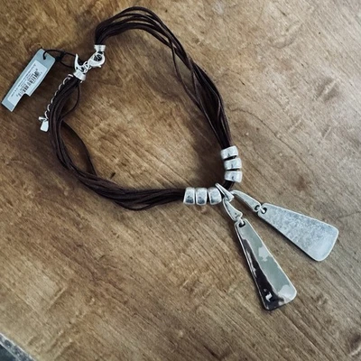  Robert Lee Morris Soho Silver Plated Necklace Double Paddle Pendant On Leather  Foto 1 de 4