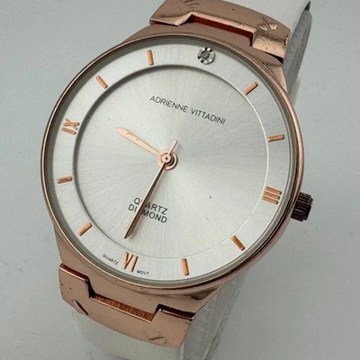 Adrienne Vittadini Quartz Watch Unisex Rose Gold Tone Diamond Analog New Battery - Image 1 of 4