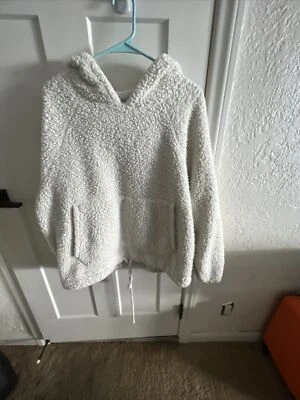 American Eagle Teddy Sherpa Hoodie Womens L Cream Fuzzy Hooded Sweatshirt - Image 1 of 3