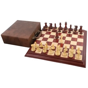 Combo of 1849 Jacques Cook Staunton Chess Pieces - Bud Rosewood with Board & Box - Picture 1 of 13