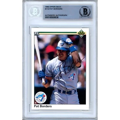 Tarjeta firmada por Pat Borders 1990 Upper Deck #113 AUTO Beckett Slab Toronto Blue Jays Foto 1 de 4