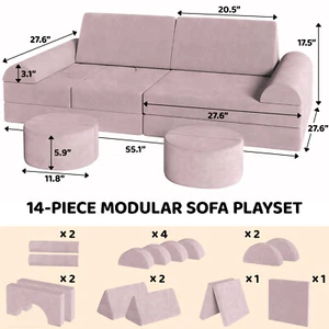 Sofá de juego sofá para niños función de descanso bloques de construcción de espuma sofá modular sofá cama 15 piezas - Imagen 1 de 7