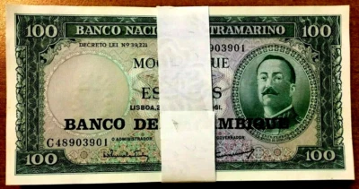 Mozambique 100 ESCUDOS P-117 1961 (1976) x 100 Pcs Lot BUNDLE UNC Steamship NOTE - Image 1 of 4