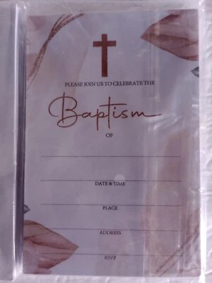 Tarjetas de invitación de bautismo con sobres (25pk) tarjeta de doble cara cruz marrón Foto 1 de 4
