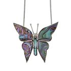 Vintage Mexico Taxco Sterling Silver 925 Abalone Butterfly Pendant Necklace 18"
