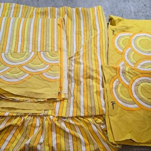 Vera Neumann Retro Mod 60 Años 70 Amarillo Naranja Doble Ajuste Sábana Plana 2 Funda de Almohada De Colección - Imagen 1 de 13