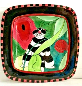 Lynda Corneille SWAK Clancy Cat 12" Square Plate Ceramic Wall Hanging - Picture 1 of 9