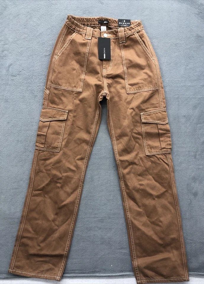 Fashion Nova Womens Cargo Jean Pants Size 3 Brown Straight Leg Utility - Image 1 of 4