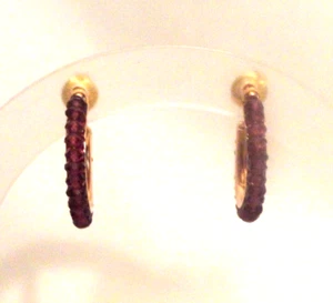 VINTAGE ESTATE 14K YELLOW GOLD BEADED AMETHYST HOOP EARRINGS H.W. BURDICK CO.🌺 - Picture 1 of 9