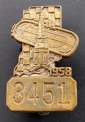 1958 Indianapolis 500 Bronze Pit Badge #3451 Indy Pin Vintage - Image 1 of 4