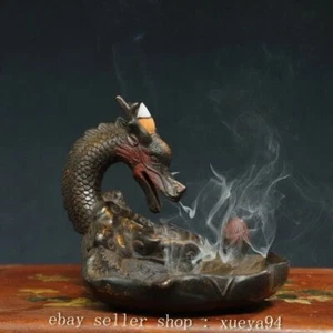Quemador de incienso fragancia reflujo bestia dragón bronce antiguo chino de 5,9" - Imagen 1 de 9