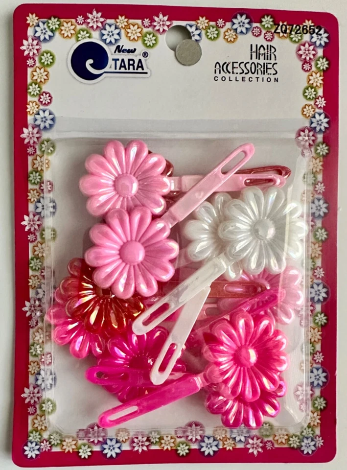 Varios pasadores de pelo grandes de margarita rosas y blancos con brillo iridiscente, clips Foto 1 de 1