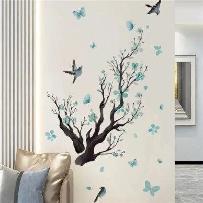 Adesivo de parede removível flor borboleta árvore pássaros vinil mural decoração para casa - Imagem 1 de 4