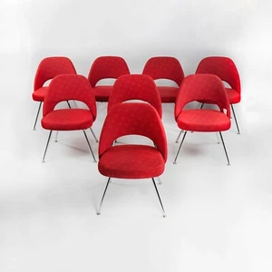 2018 Eero Saarinen for Knoll Armless Executive Chairs in Star Struck Red Fabric - Picture 1 of 12