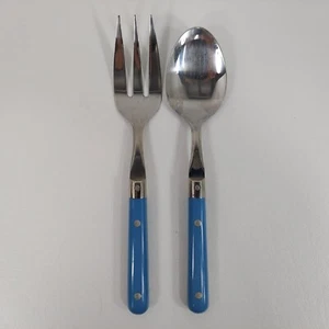Serving Fork & Spoon Lifetime Stainless Paris Spendor Light Blue Cutlery Vintage - Picture 1 of 5