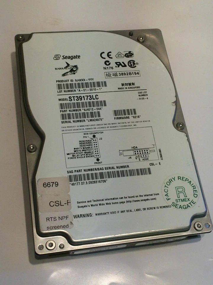 SEAGATE ST39173LC 9.1GB 80 PIN SCSI HARD DRIVE 9J4012-044            aa4cc8 - Image 1 of 1