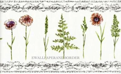 Margaritas contemporáneas y trigo con pergamino de hoja negra borde de papel tapiz floral Foto 1 de 2