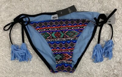 Parte inferior de bikini para mujer talla XL azul hielo negra con corbatas azules en los lados Mossimo nueva con etiquetas Foto 1 de 4